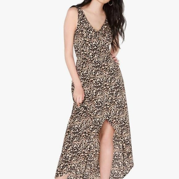 Crystal Doll Womens Juniors Cheetah Animal Print Ruffled Maxi Dress - Picture 1 of 11